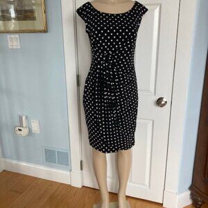 WOMEN'S BLACK & WHITE POLKA DOT DRESS CONNECTED PETITE SIZE 12P
